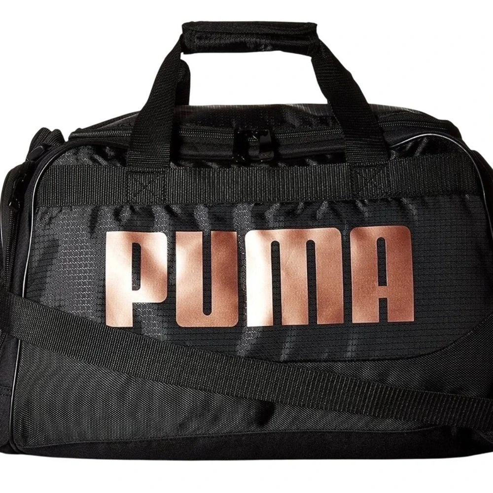 Puma‎ Black Rose Gold Logo Gym Duffel Bag Weekend Travel Sport Carry-On